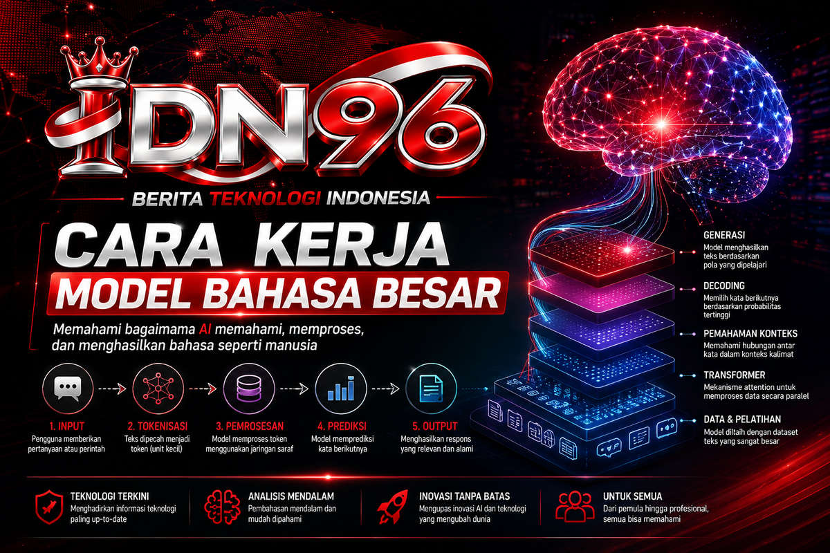 Diagram alur teks dipecah menjadi token lalu diproses menjadi jawaban