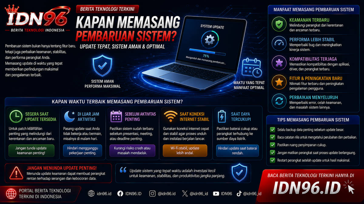 Layar daftar pembaruan dengan tambalan keamanan dan pembaruan fitur terpisah