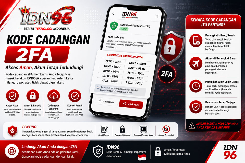Lembar kode cadangan tercetak disimpan bersama dokumen penting