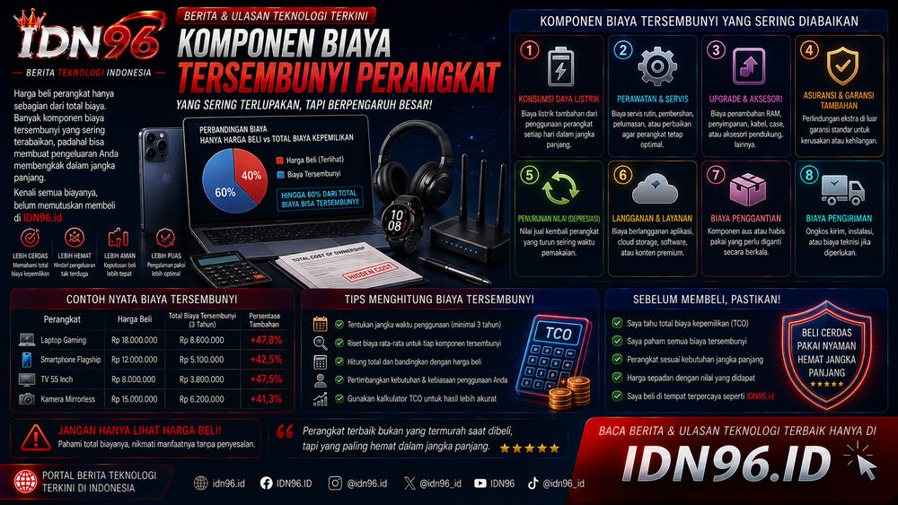 Daftar biaya tambahan perangkat: adaptor, pelindung, penggantian baterai, servis