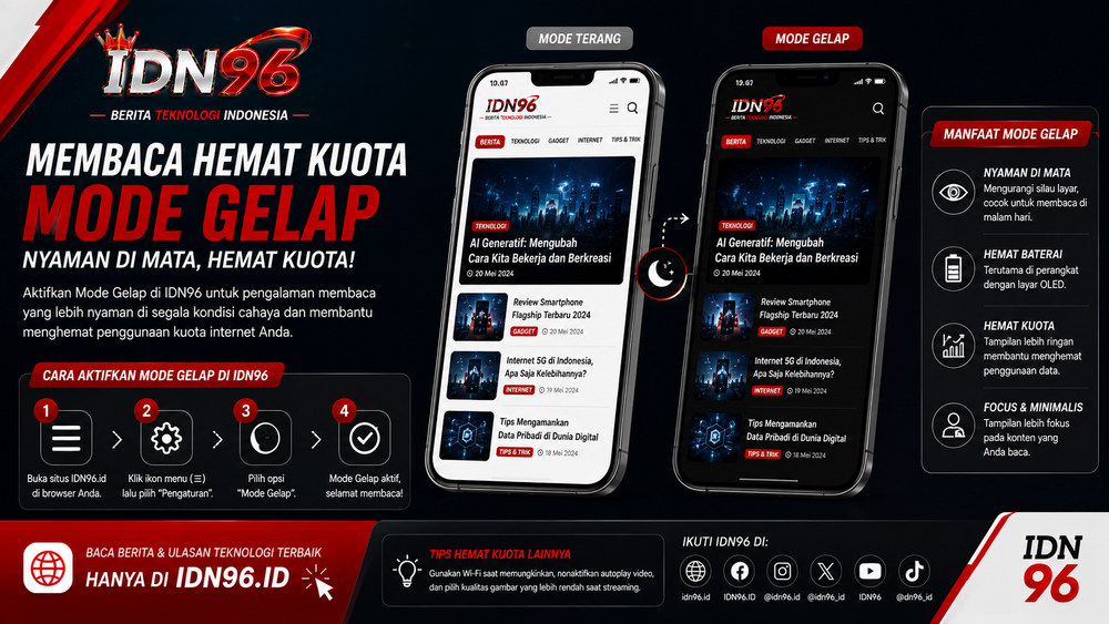 Membaca hemat kuota Pengaturan hemat data peramban aktif dengan situs bertema gelap terbuka