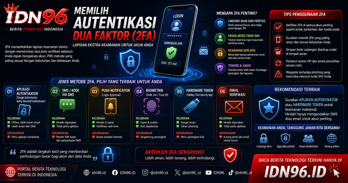 Kunci keamanan fisik, ponsel dengan aplikasi kode, dan pesan SMS berjajar