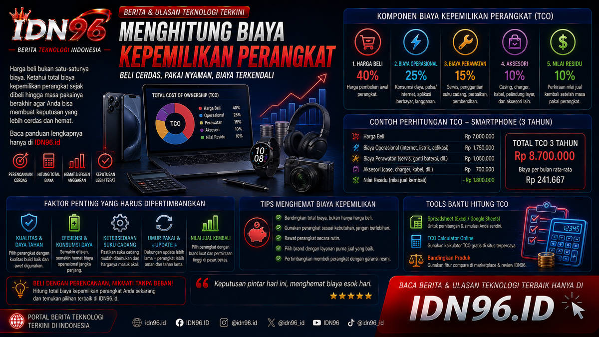 Kalkulator dan catatan perhitungan biaya perangkat per tahun pemakaian