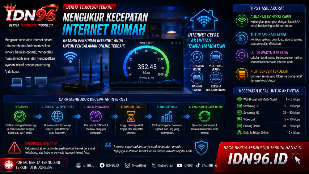 Dua hasil uji kecepatan berdampingan: lewat kabel dan lewat Wi-Fi