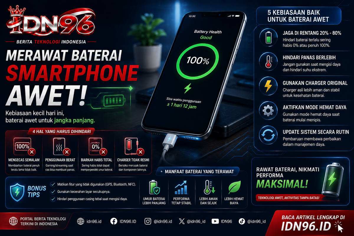 Layar pengaturan menampilkan kesehatan baterai pada angka 87 persen