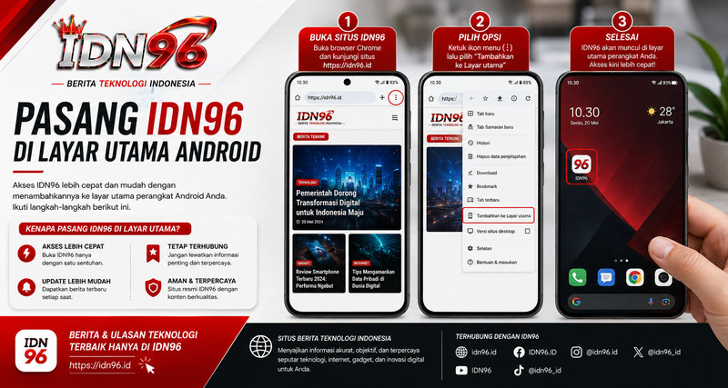 Memasang IDN96 di Android Menu Chrome di Android menampilkan opsi Tambahkan ke Layar utama