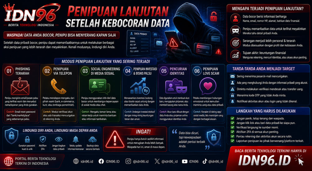 Layar ponsel menampilkan pesan penipuan yang menyebut nama lengkap penerima