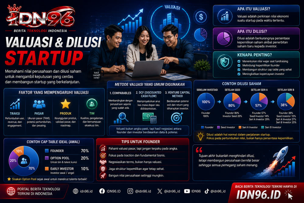 Diagram lingkaran kepemilikan saham yang mengecil setelah beberapa putaran pendanaan